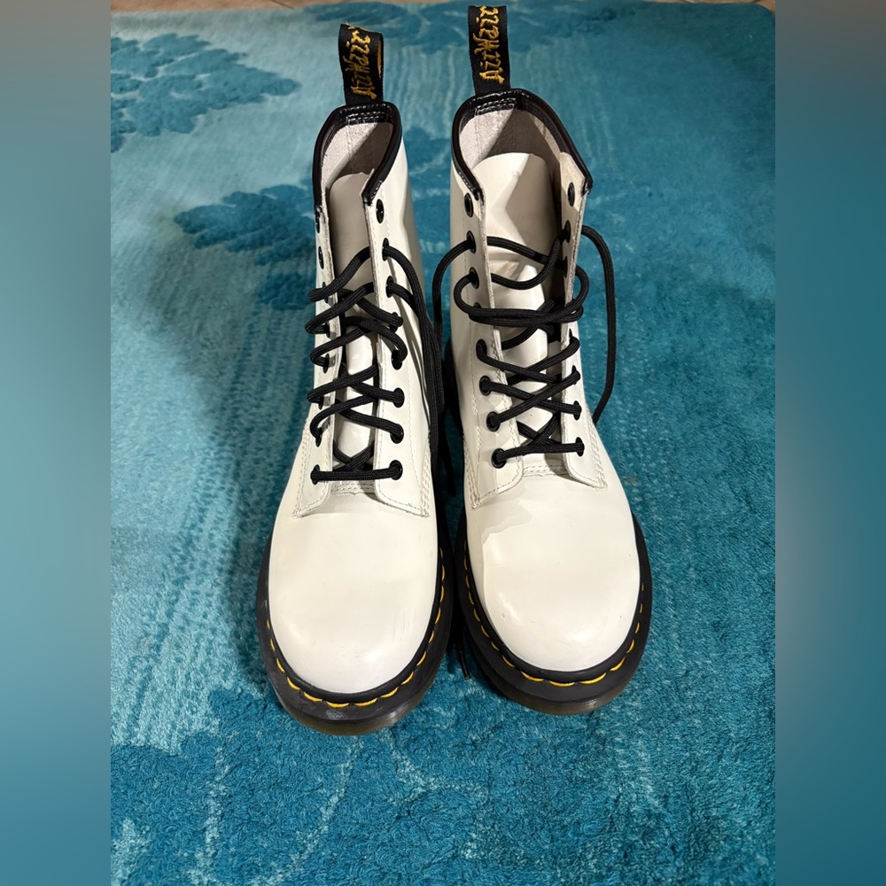Dr. Martens White Lace-Up Platform Boots with Black Trim